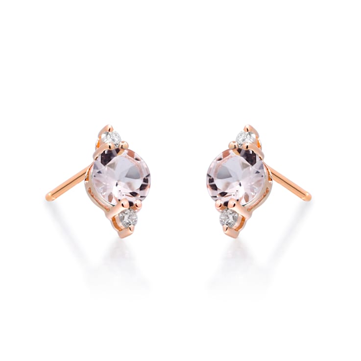 Gin & Grace 10K Rose Gold Genuine Morganite and Real Diamond (I1) Earring