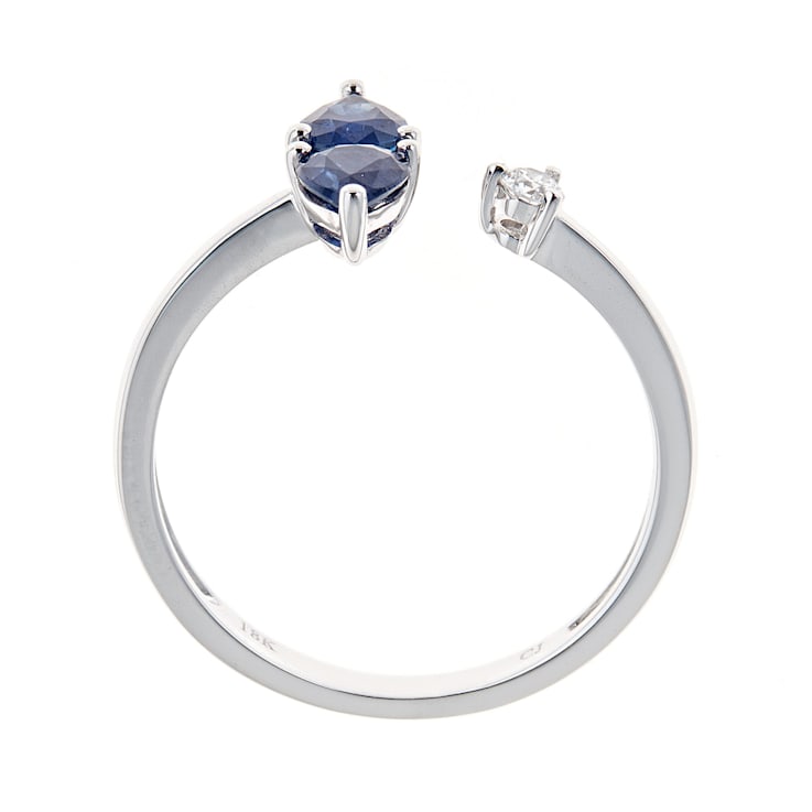 Gin & Grace 18K White Gold Diamond Ring with Blue Sapphire