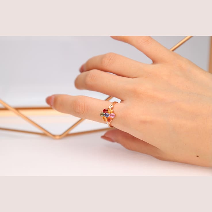 Gin & Grace 14K Rose Gold Real Diamond Ring (I1) with Natural Multi Sapphire
