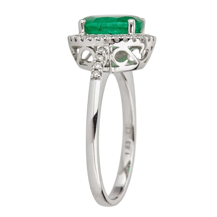 Gin & Grace 14K White Gold Real Diamond Ring (I1) with Natural Emerald