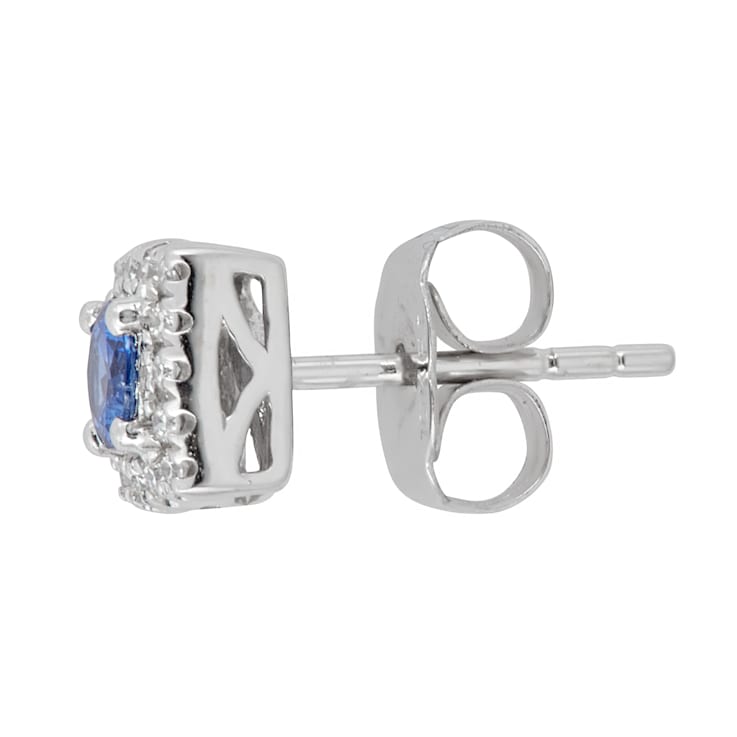 Gin & Grace 10K White Gold Real Diamond(I1) Stud Earring with
Natural Blue Sapphire