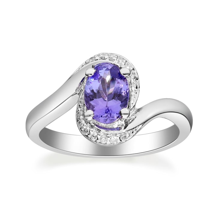 Gin & Grace 925 Sterling Silver Natural Blue Tanzanite With Real
White Diamond Ring