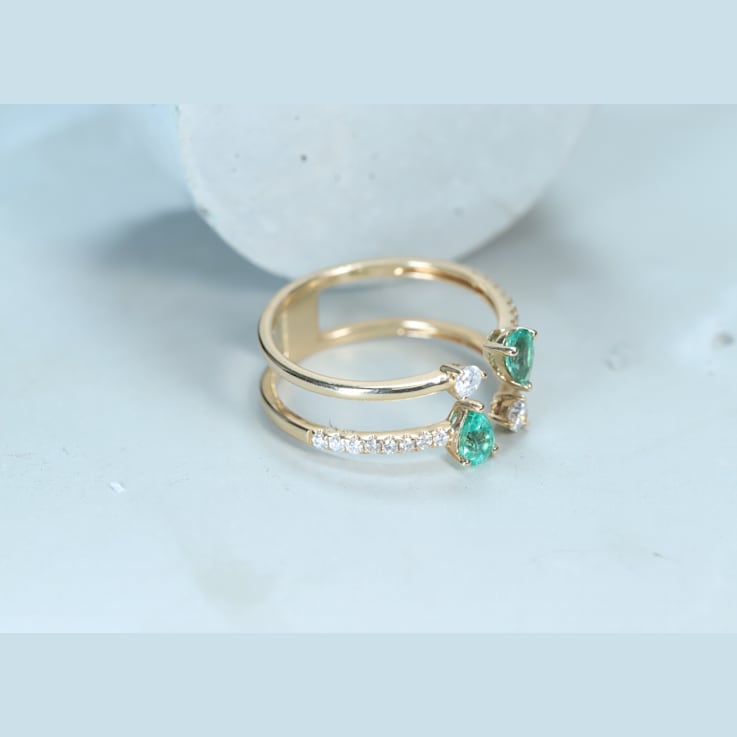 Gin and Grace 14K Yellow Gold Natural Zambian Emerald Ring with Real Diamonds