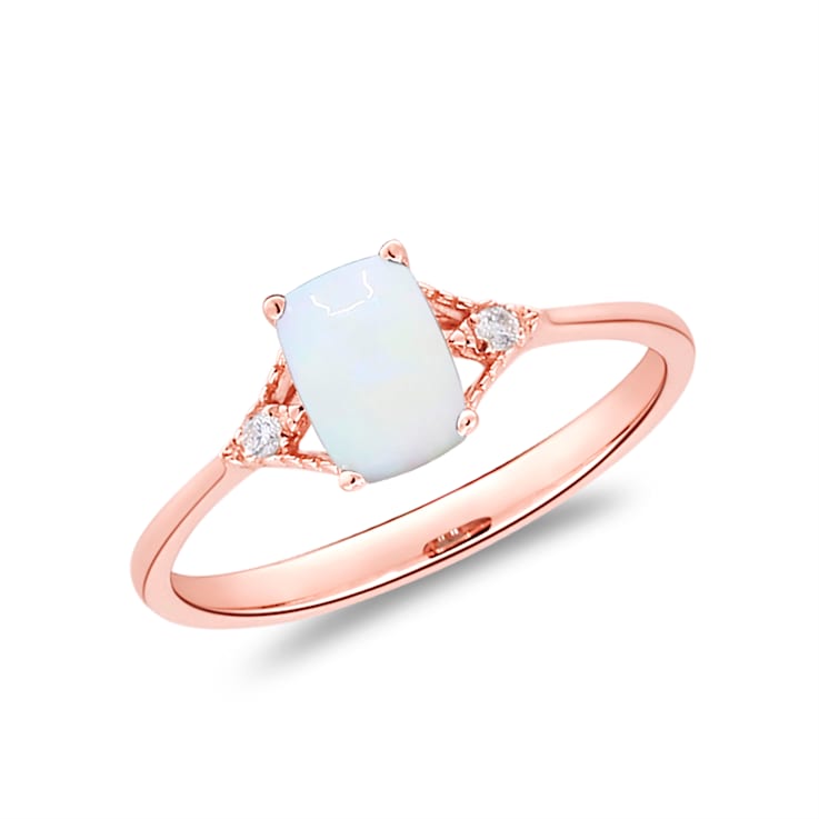 Gin and Grace 10K Rose Gold Natural Ethiopian Opal Ring with Real Diamonds