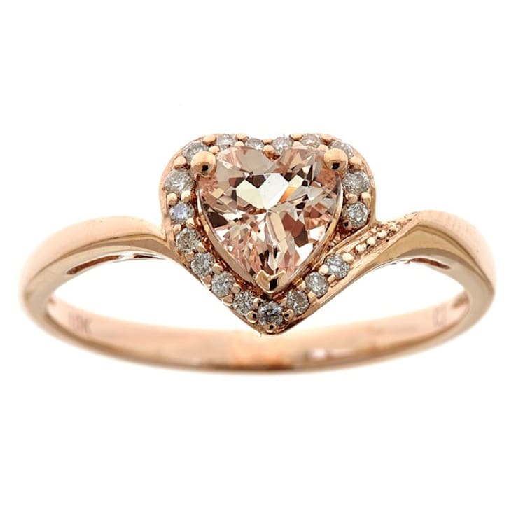 Gin & Grace 10K Rose Gold Real Diamond Ring (I1) with Genuine Morganite