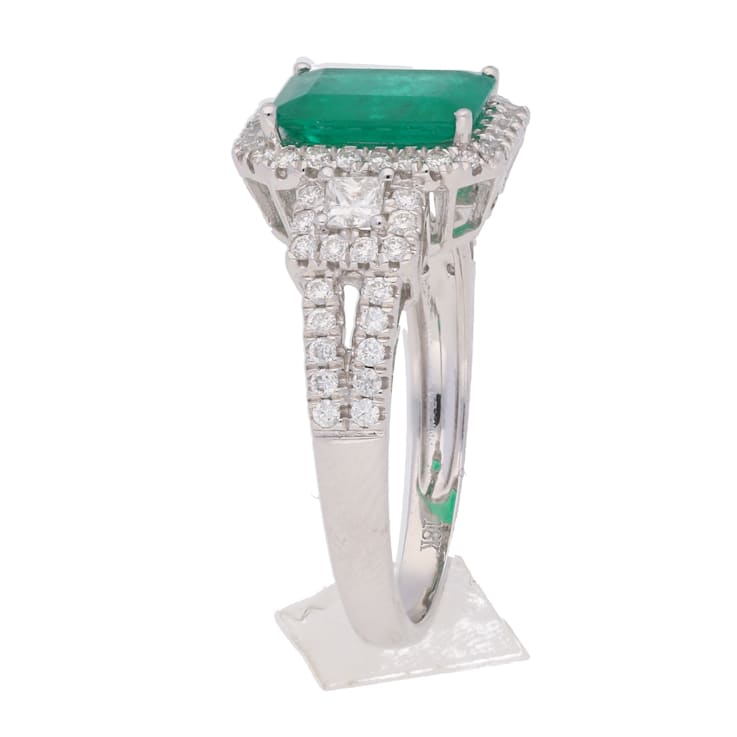 Gin and Grace 18K White Gold Zambian Emerald Ring with Diamonds