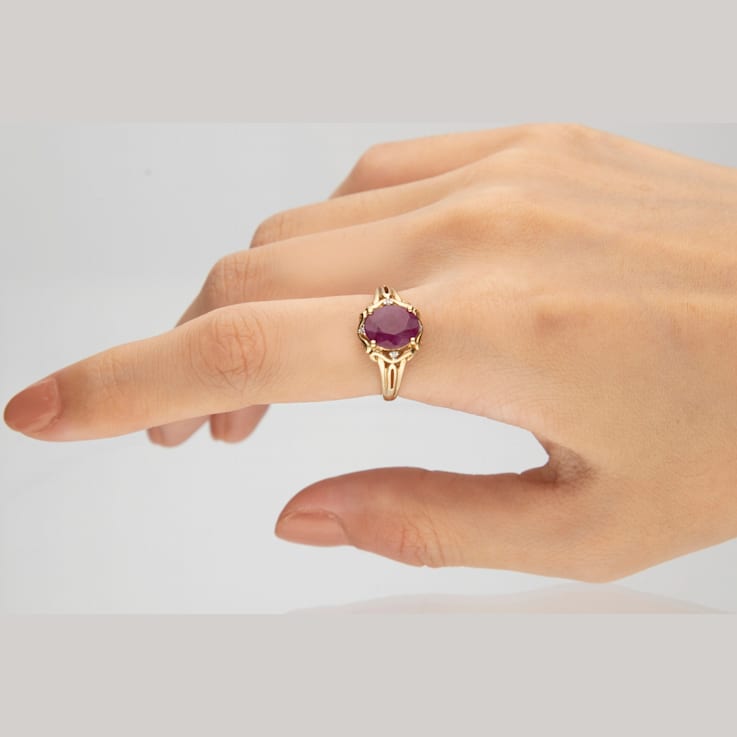 Gin & Grace 10k Yellow Gold Oval-cut Ruby and Real Diamond (I1) Ring