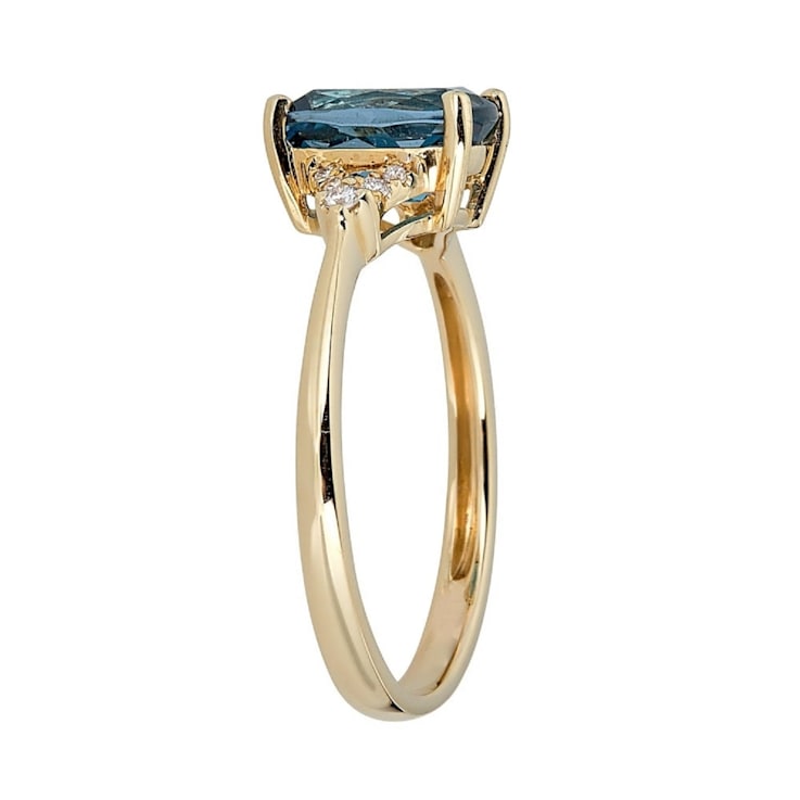 Gin & Grace 14K Yellow Gold Real Diamond Anniversary Ring (I1) with
Natural London Blue Topaz