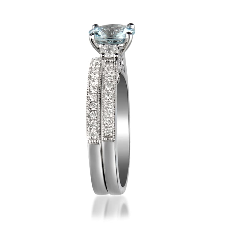 Gin & Grace 14K White Gold Aquamarine Ring with Diamond