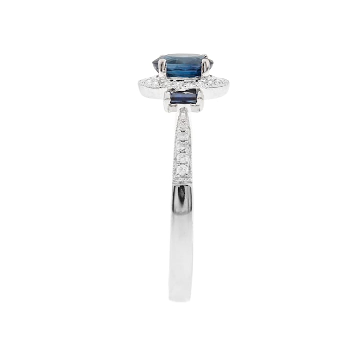 Gin & Grace 10K White Gold Diamond Ring with Blue Sapphire