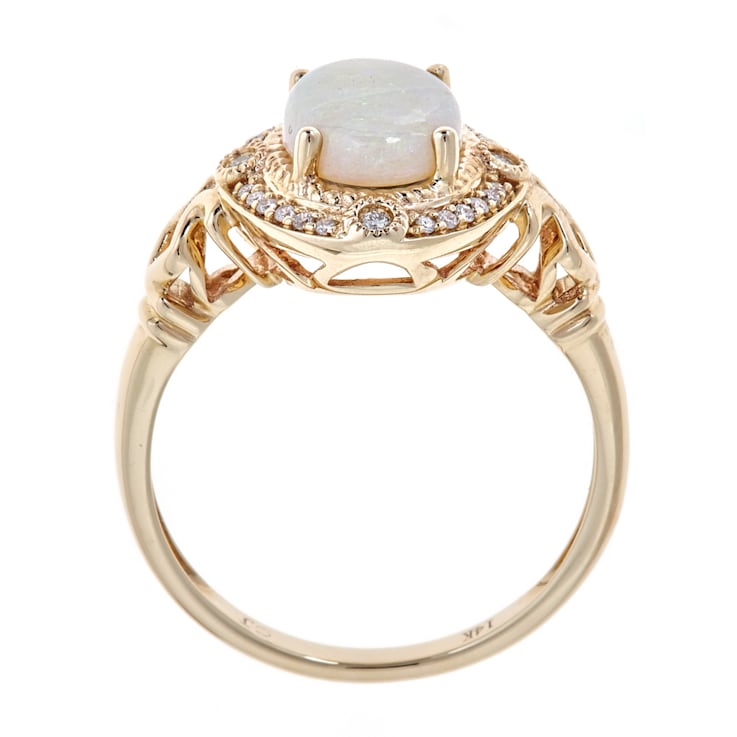 Gin & Grace 14K Yellow Gold Real Diamond Ring (I1) with Natural Opal