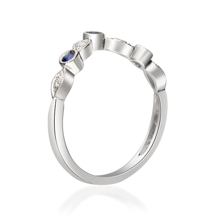Gin & Grace 14K White Gold Natural Blue Sapphire With Real Diamond
(I1) Ring