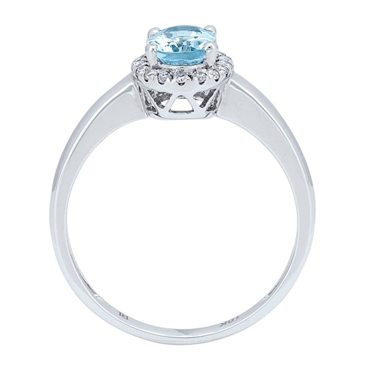 Gin & Grace 10K White Gold Aquamarine Ring with Diamond