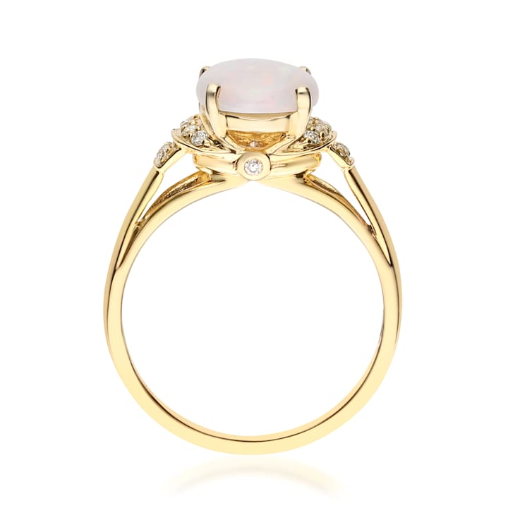 Gin & Grace 10K Yellow Gold Real Diamond Statement Ring (I1) with
Natural Australian Opal