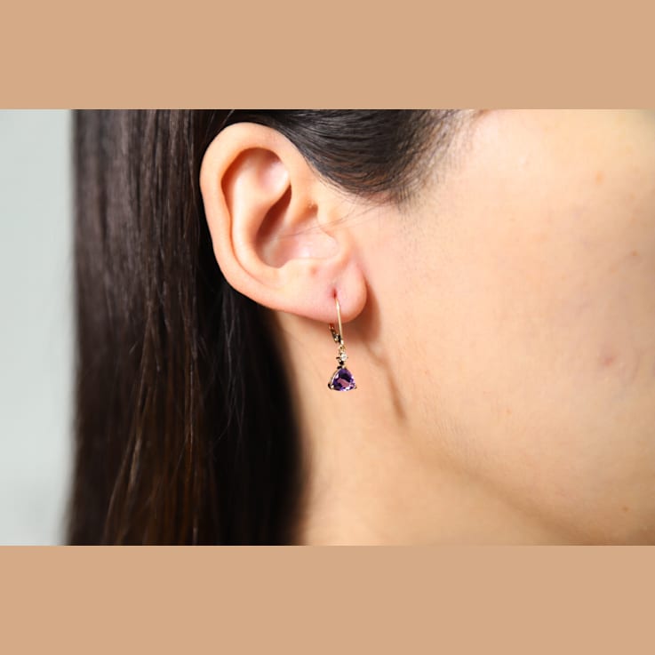 Gin & Grace 14K Yellow Gold Real Diamond LeverBack Earring with Amethyst