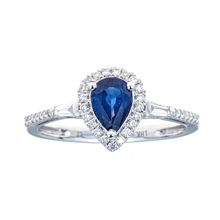 Gin & Grace 18K White Gold Diamond Ring with Blue Sapphire