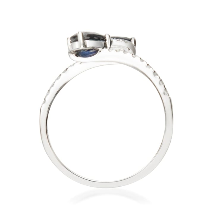 Gin & Grace 14K White Gold Real Diamond Band Style Ring (I1) with
Natural Pear Cut Blue Sapphire