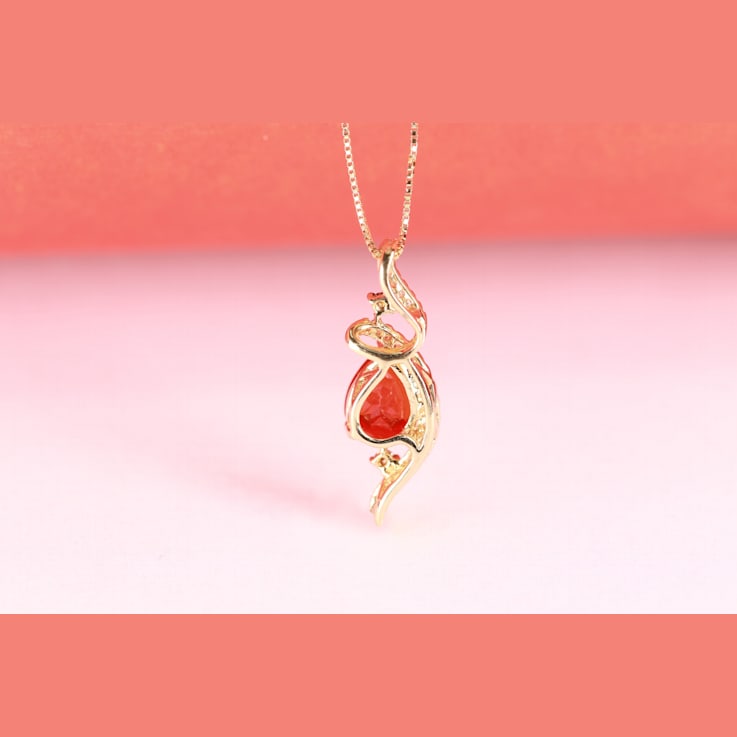 Gin & Grace 14K Yellow Gold Mexican Fire Opal Pendant Necklace with Diamonds