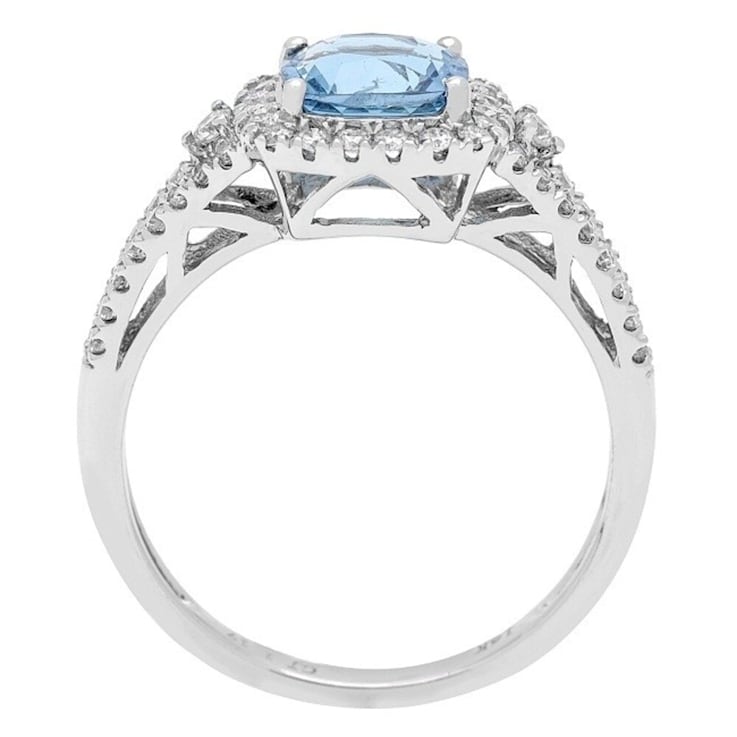 Gin & Grace 14K White Gold Aquamarine Ring with Diamond