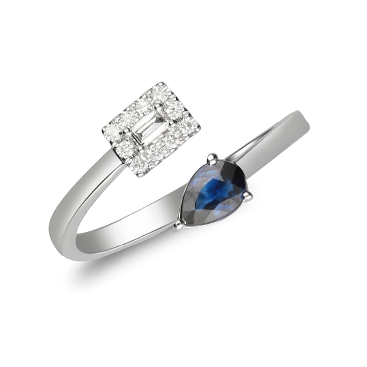 Gin & Grace 18K White Gold Diamond Ring with Blue Sapphire
