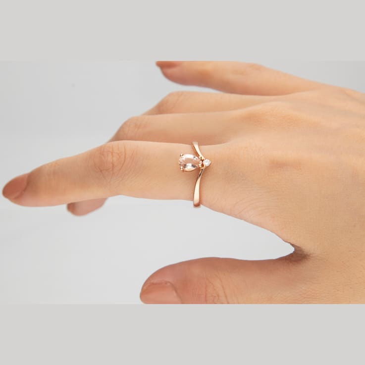 Gin & Grace 10K Rose Gold Real Diamond Ring (I1) with Genuine Pink Morganite