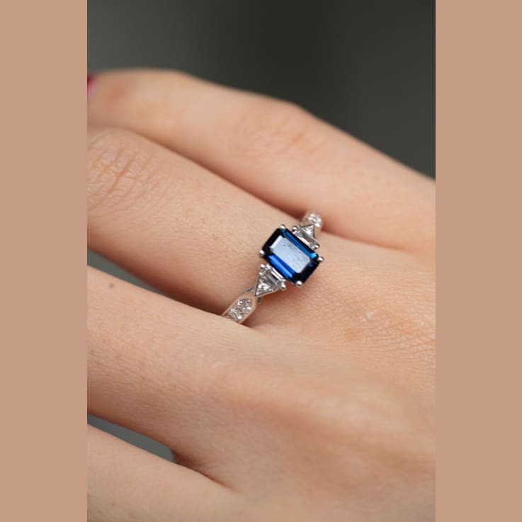 Gin & Grace 14K White Gold Blue Sapphire Ring with Diamonds