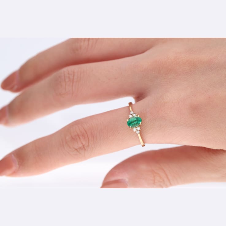 Gin and Grace 14K Yellow Gold Zambian Emerald Ring with Diamonds