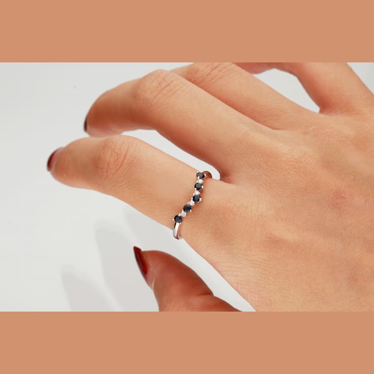 Gin & Grace 10K White Gold Real Diamond Ring (I1) with Natural Blue Sapphire