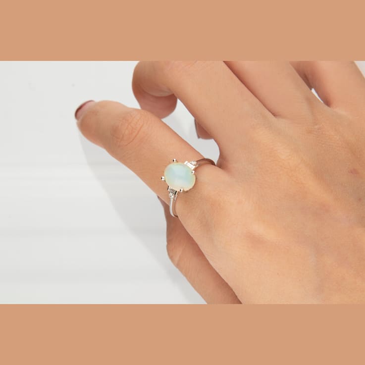 Gin & Grace 10K White Gold Real Diamond Ring (I1) with Natural
Ethiopian Opal