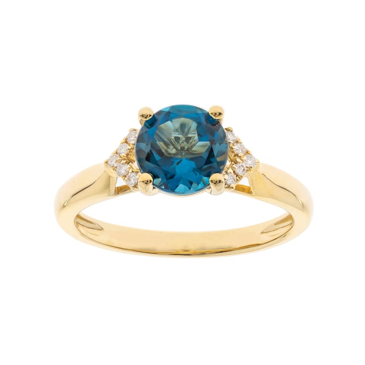 Gin & Grace 10K Yellow Gold Real Diamond Ring (I1) with Genuine
London Blue Topaz