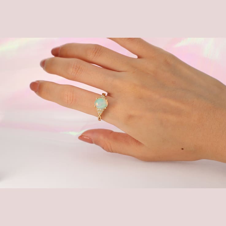 Gin & Grace 10K Yellow Gold Natural Ethiopian Opal With Real Diamond
(I1) Statement Ring