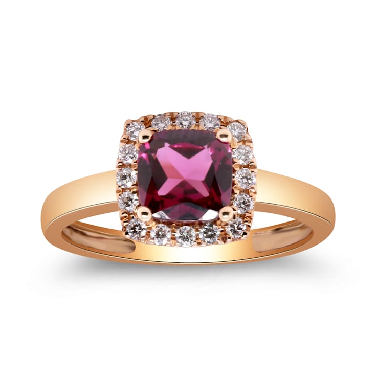 Gin & Grace 14K Rose Gold Real Diamond Ring (I1) with Raspberry
color Natural Rhodolite Garnet