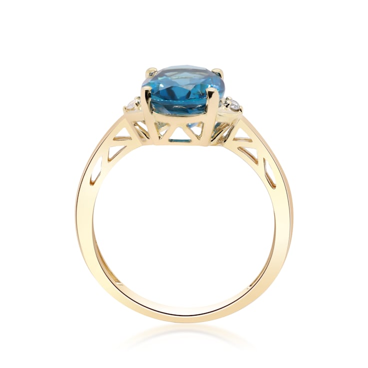 Gin & Grace 10K Yellow Gold Real Diamond Anniversary Ring (I1) with
Natural London Blue Topaz