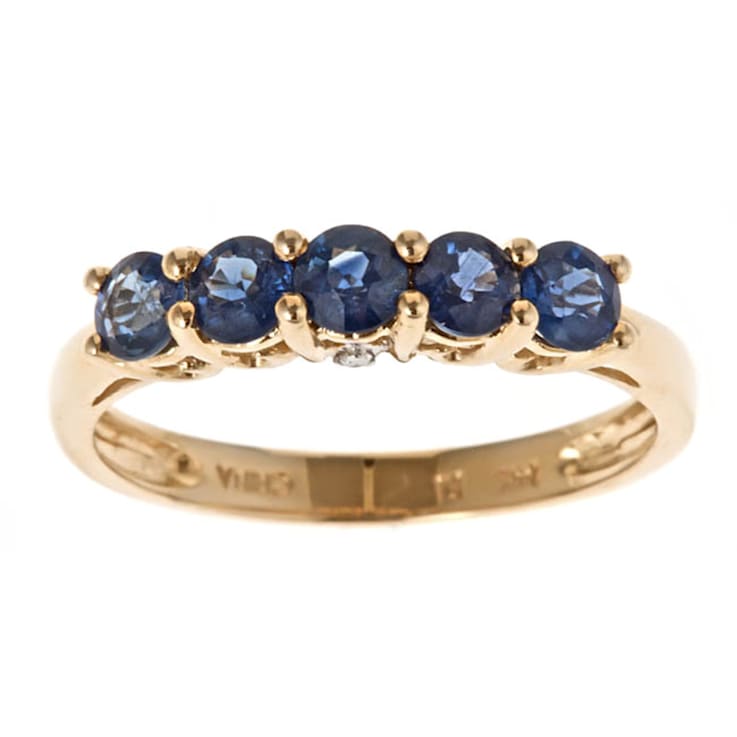 Gin & Grace 14K Yellow Gold Real Diamond Ring (I1) with Natural Blue Sapphire