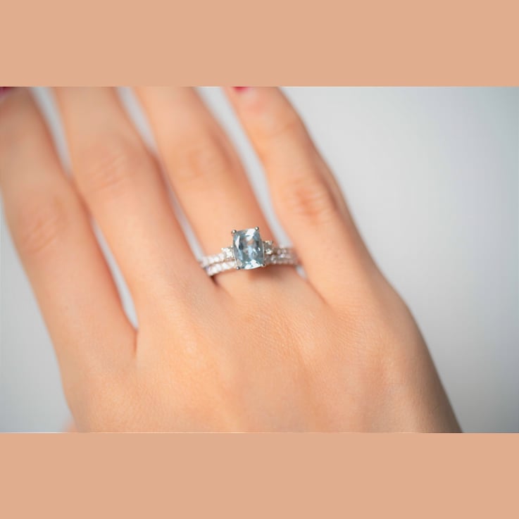 Gin & Grace 14K White Gold Blue Aquamarine with Diamond (I1) Ring