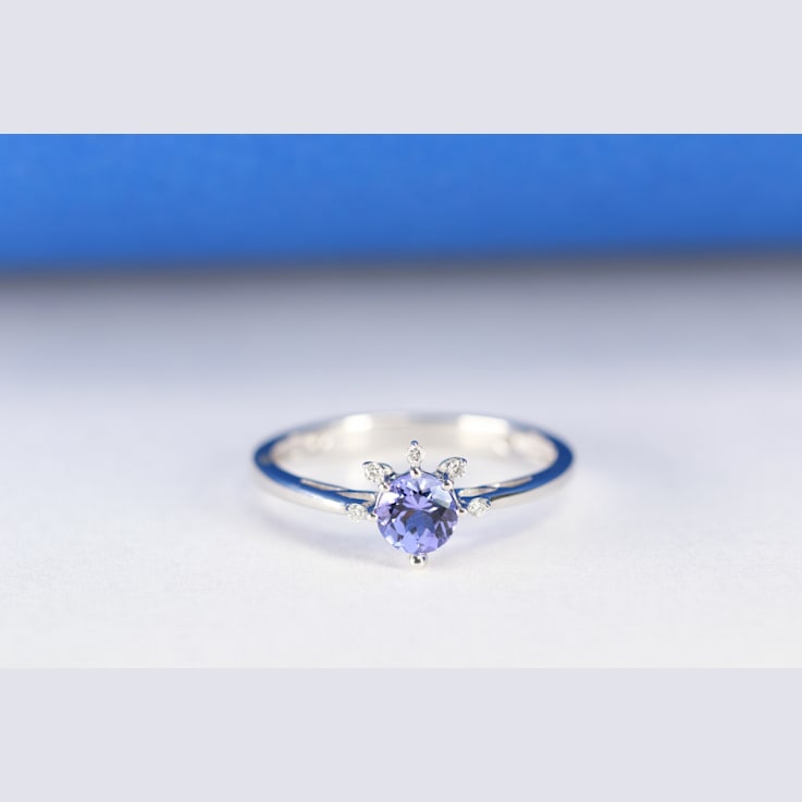 Gin & Grace 14K White Gold Real Diamond Ring (I1) with Genuine Blue Tanzanite