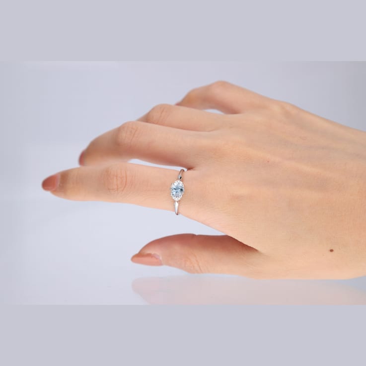 Gin & Grace 14K White Gold Blue Aquamarine with Diamond Ring