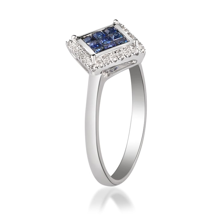Gin & Grace 10K White Gold Diamond Ring with Blue Sapphire