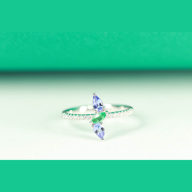 Gin and Grace 14K White Gold Natural Zambian Emerald & Tanzanite
Ring with Natural Diamonds