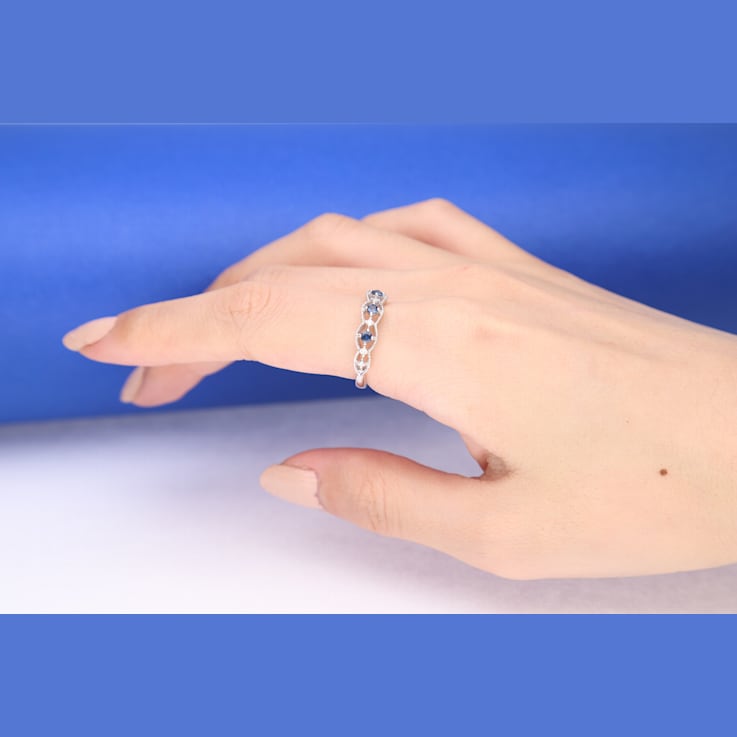 Gin & Grace 18K White Gold Real Diamond Ring (I1) with Natural Blue Sapphire