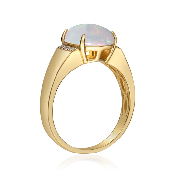 Gin & Grace 10K Yellow Gold Natural Australian Opal & Real
Diamond (I1) Statement Ring
