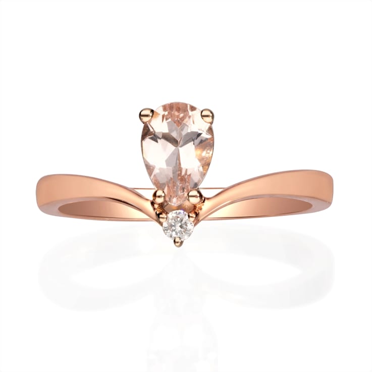 Gin & Grace 10K Rose Gold Real Diamond Ring (I1) with Genuine Pink Morganite