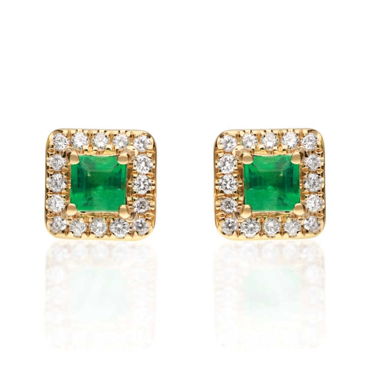 Gin and Grace 14K Yellow Gold Natural Zambian Emerald Earrings with Real Diamonds