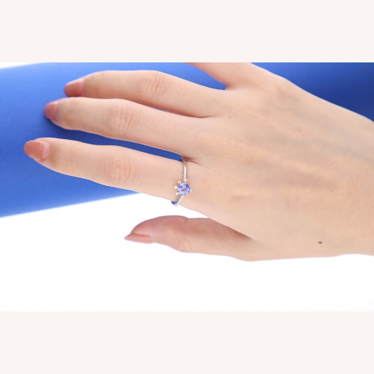 Gin & Grace 14K White Gold Real Diamond Ring (I1) with Genuine Blue Tanzanite