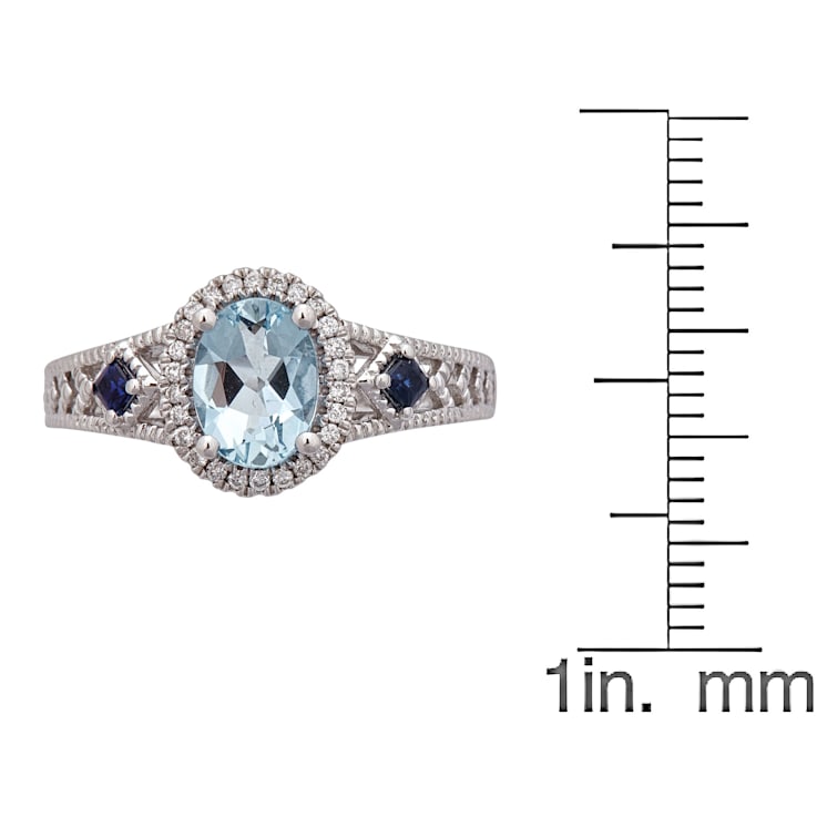 Gin & Grace 14K White Gold Aquamarine Ring with Diamond & Sapphire