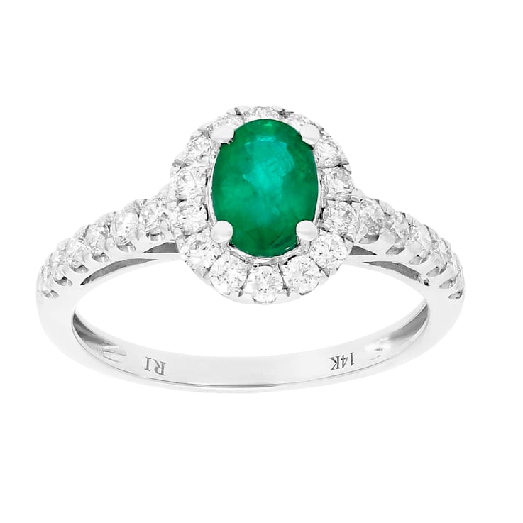 Gin and Grace 14K White Gold Zambian Emerald Ring with Diamonds