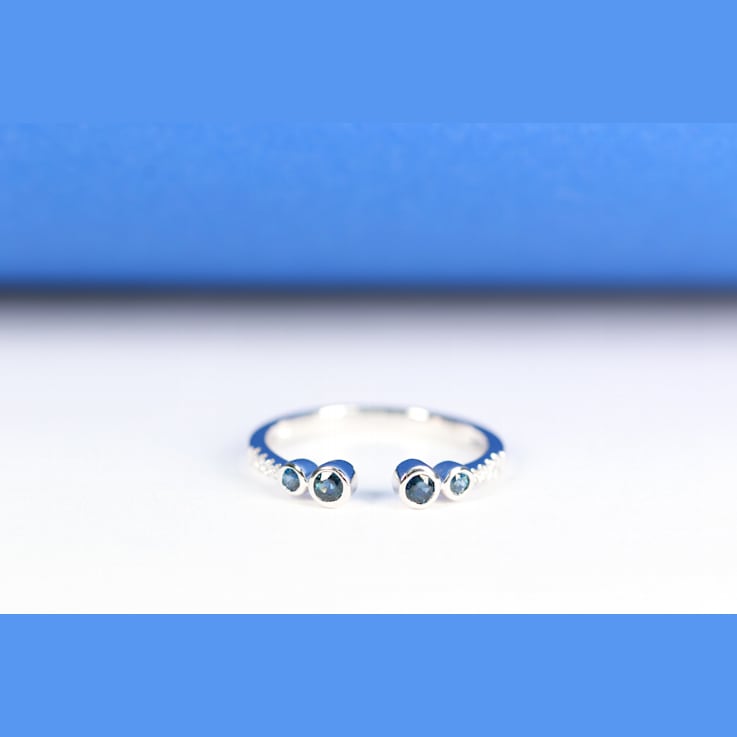 Gin & Grace 18K White Gold Real Diamond Ring (I1) with Natural Blue Sapphire