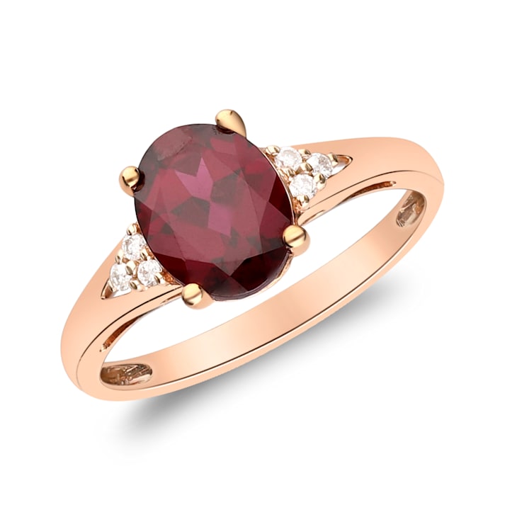 Gin & Grace 10K Rose Gold Real Diamond Ring (I1) with Raspberry
color Natural Rhodolite Garnet