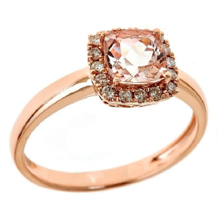 Gin & Grace 14K Rose Gold Cushion Cut Morganite with Diamond Ring