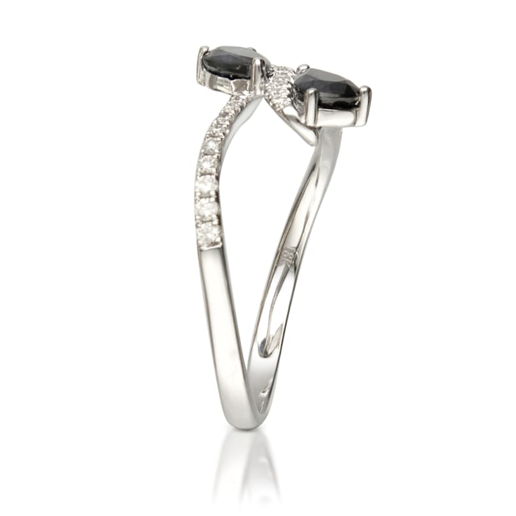 Gin & Grace 14K White Gold Real Diamond Band Style Ring (I1) with
Natural Pear Cut Blue Sapphire